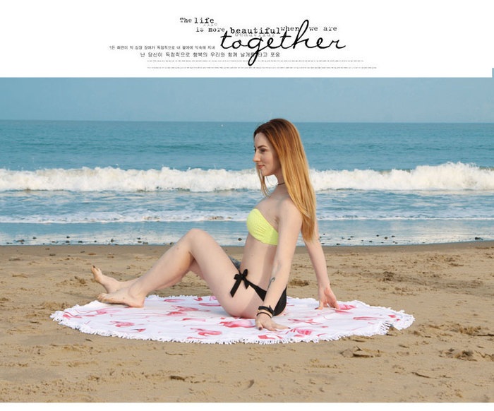Active Printing Crane Round Beach Towel Microfiber Blanket with Tassel Yoga Mat
