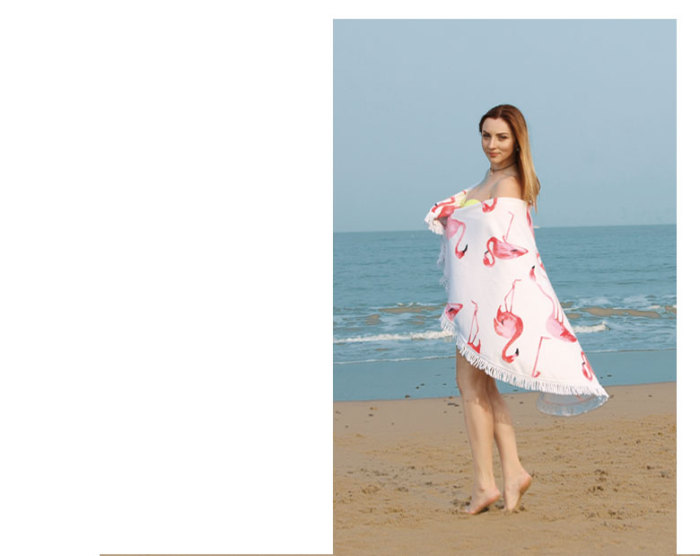 Active Printing Crane Round Beach Towel Microfiber Blanket with Tassel Yoga Mat