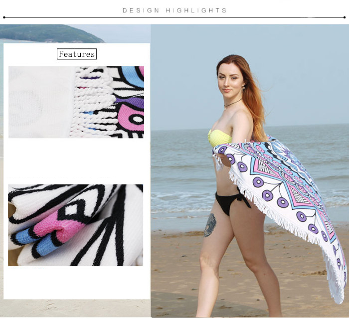 Round Beach Towel Microfiber Beach Blanket Yoga Mat Women Shawl with Fringe Tassel Round Beach Towel Microfiber Beach Blanket Yoga Mat Women Shawl with Fringe Tassel