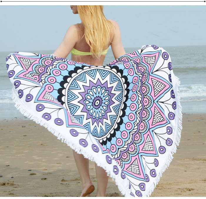 Round Beach Towel Microfiber Beach Blanket Yoga Mat Women Shawl with Fringe Tassel Round Beach Towel Microfiber Beach Blanket Yoga Mat Women Shawl with Fringe Tassel