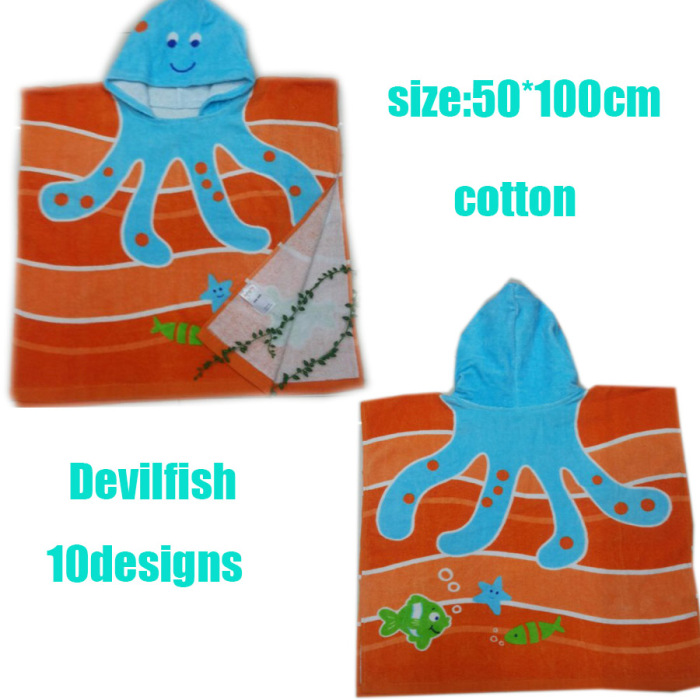Kids' 100% Cotton Catoon Pattern Beach Towel Bath Robes Kids' 100% Cotton Catoon Pattern Beach Towel Bath Robes