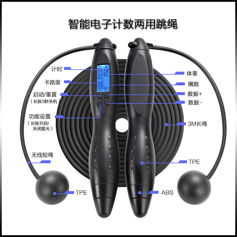 Intelligent Electronic Counting Adult Fitness Skipping Rope Cross-Border Amazon Cordless Calories Multi-Purpose Skipping Rope Manufacturer