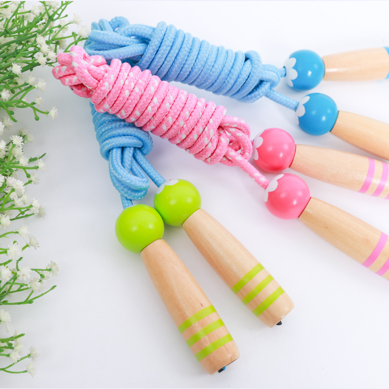 Wooden Children&#039;s Cartoon Rope Skipping Adjustable Kindergarten Student Only Kids&#039; Fitness Equipment Sports Goods Direct Sales