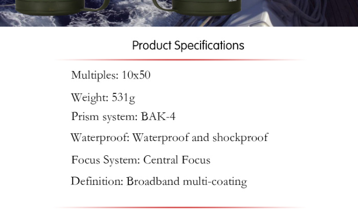 10X50 Waterproof  Military Optics Binocular Telescope  with Compass for Hunting Camping Hiking