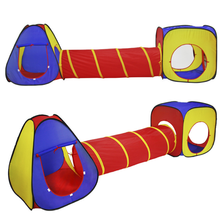 Children&#039;s Indoor Three-in-One Tent Room Game House Children&#039;s Outdoor Red Yellow Blue Three-Piece Game Tent Wholesale