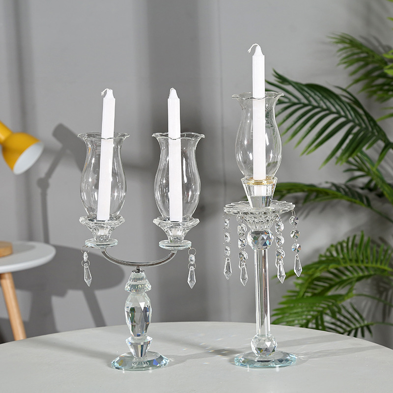 Factory Promotion European-Style Glass Crystal Crafts Artificial Grinding Candlestick Decoration Fashion Home Decoration Batch
