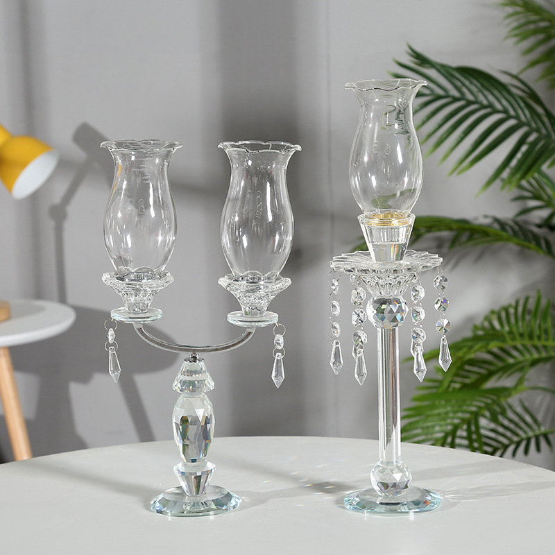 Factory Promotion European-Style Glass Crystal Crafts Artificial Grinding Candlestick Decoration Fashion Home Decoration Batch