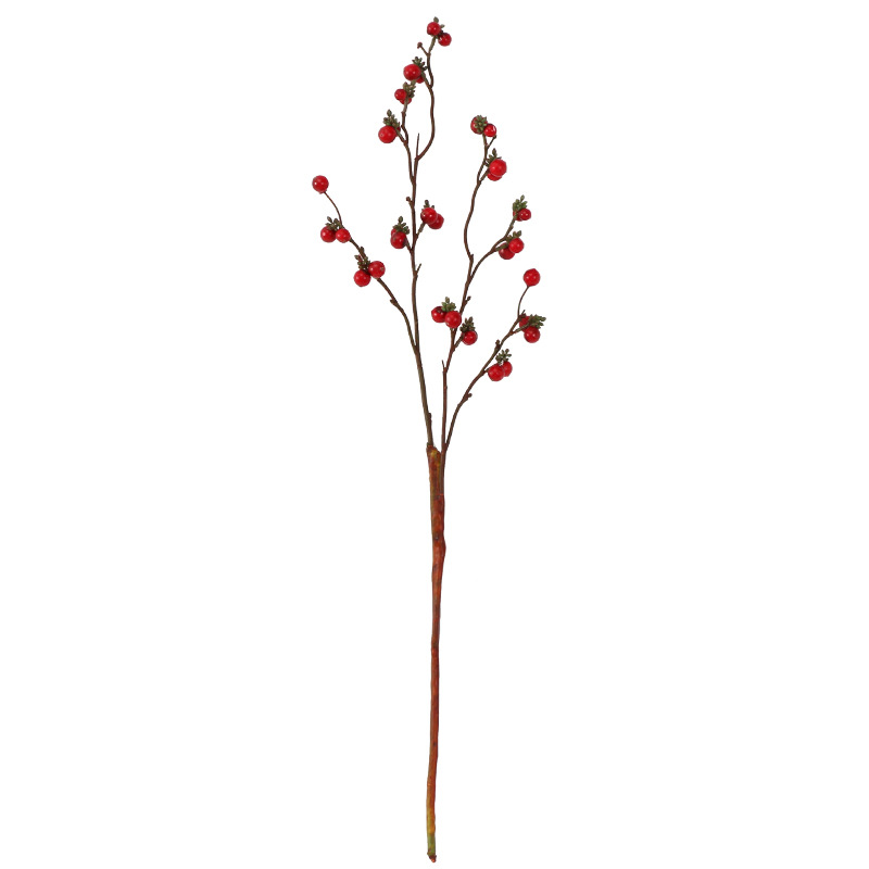 Wedding Christmas Living Room and Hotel Decoration Imitation Single Stem Real Plant Multi-Head Berry Foam Chinese Hawthorn Artificial Flower Summer Fruit