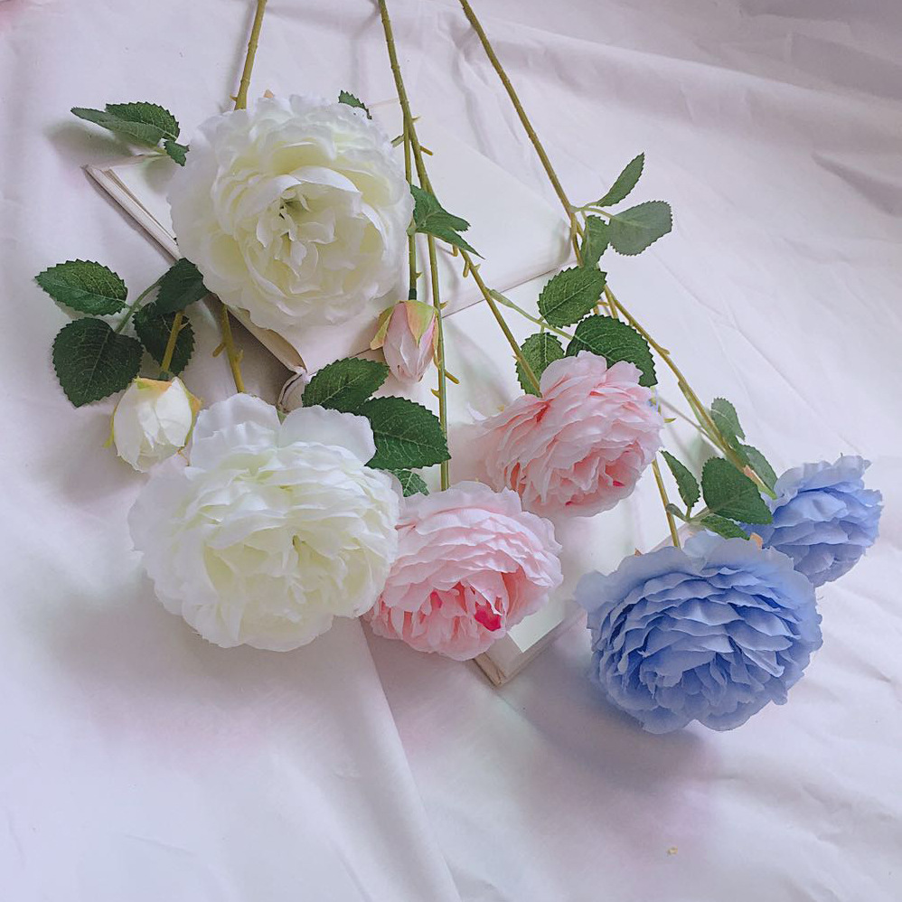 Spot Goods 3-Head Ranunculus Asiaticus Artificial Flower European-Style Core West Ranunculus Asiaticus Raw Silk Three-Head Peony Decoration Wedding Flower