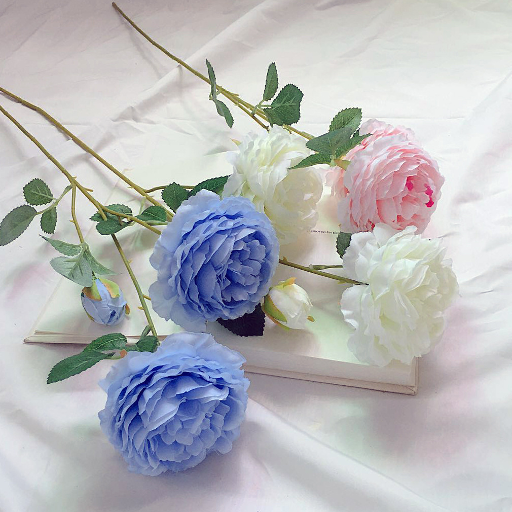 Spot Goods 3-Head Ranunculus Asiaticus Artificial Flower European-Style Core West Ranunculus Asiaticus Raw Silk Three-Head Peony Decoration Wedding Flower