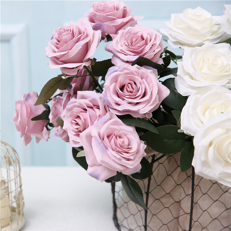 Wholesale 10 French Artificial Rose Bouquet Wedding Ornamental Flower Home Decoration Wedding flower