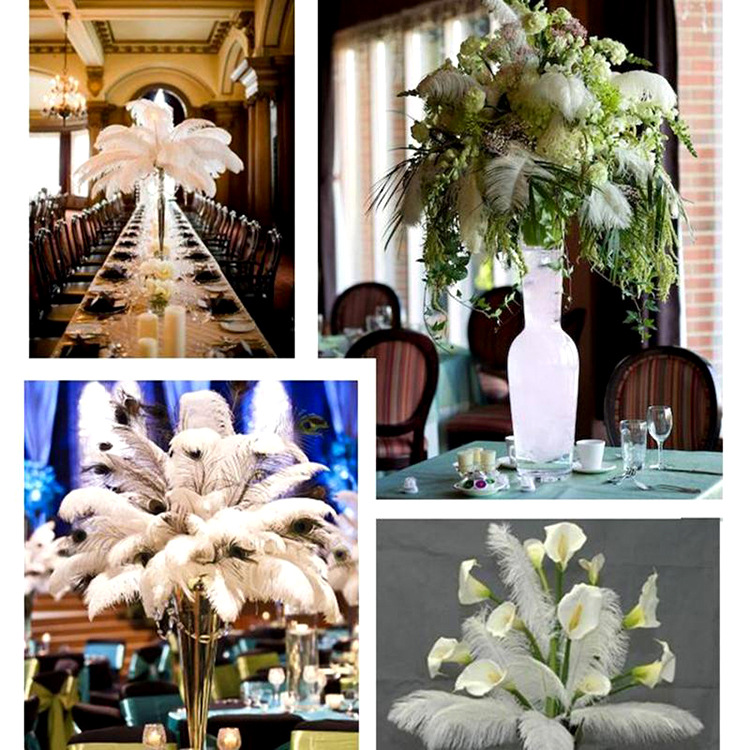Factory in Stock 45-50cm White Ostrich Feather Wedding Flower Arrangement Feather Table Lamp Changeable Color Ostrich Feather