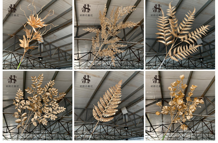 New Golden Wedding Flower New Year Fan Eucalyptus Luxury Wedding Hall Decorative Silk Flower Plastic Fake Flower New Golden Wedding Flower New Year Fan Eucalyptus Luxury Wedding Hall Decorative Silk Flower Plastic Fake Flower
