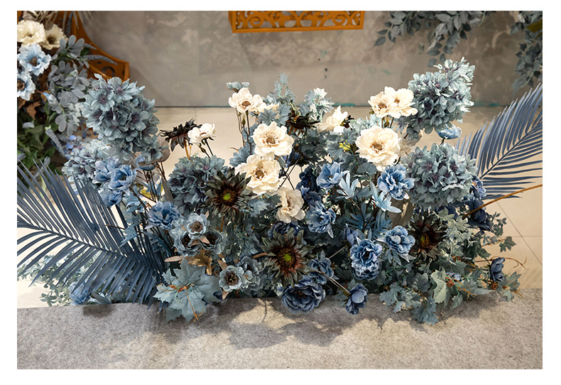 Fantasy Blue Color Wedding Simulation Flower Scene Lobby Soft Decoration Ceiling Arch Fake Flower Wedding Flower Wholesale