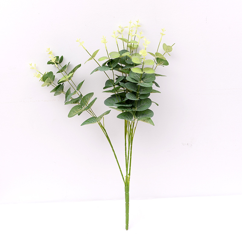 Simulation Zamioculcas Leaves Single Eucalyptus Wedding Flower Arrangement Decoration Plant Wall Decorative Grass Cross-Border Manufacturers Supply