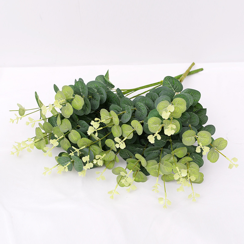 Simulation Zamioculcas Leaves Single Eucalyptus Wedding Flower Arrangement Decoration Plant Wall Decorative Grass Cross-Border Manufacturers Supply
