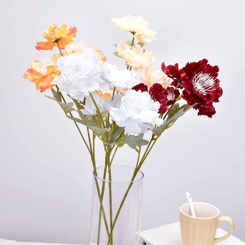 6-Head Snow Peony Artificial Bouquet Fake Flower Wedding Flower Wedding Auditorium Guide Flower Arrangement Decoration Factory Wholesale