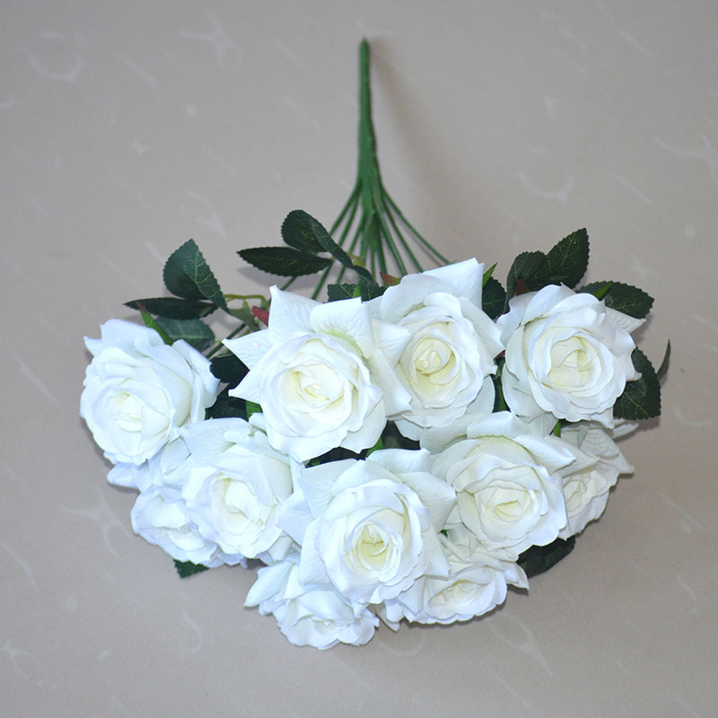 Cross-Border 12-Head Emulational Rose Flower Wedding Flower Decoration Artificial Flowers Home Living Room Ornament Fake Flower Foreign Trade