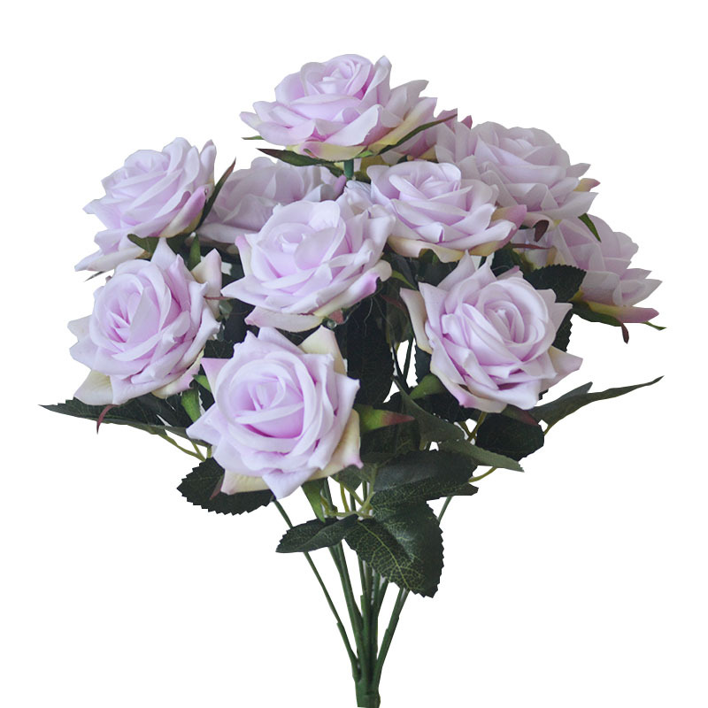 Cross-Border 12-Head Emulational Rose Flower Wedding Flower Decoration Artificial Flowers Home Living Room Ornament Fake Flower Foreign Trade