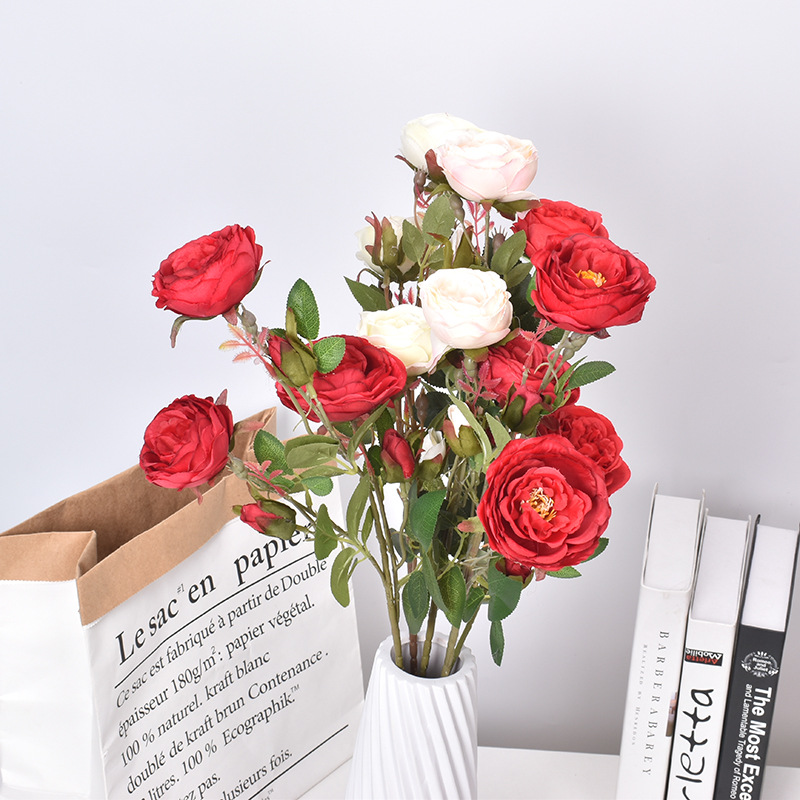 6 Heads 9 Colors Small Happy Emulational Rose Flower round Rose Wedding Flower Tea Rose Floriculture and Floral Arrangement Decoration Artificial Flowers