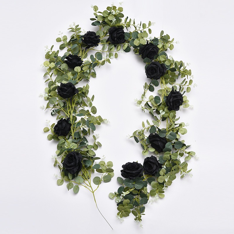 Amazon Same Style Eucalyptus Leaf Rose Vine Artificial Flower Rose Eucalyptus Wedding flower
