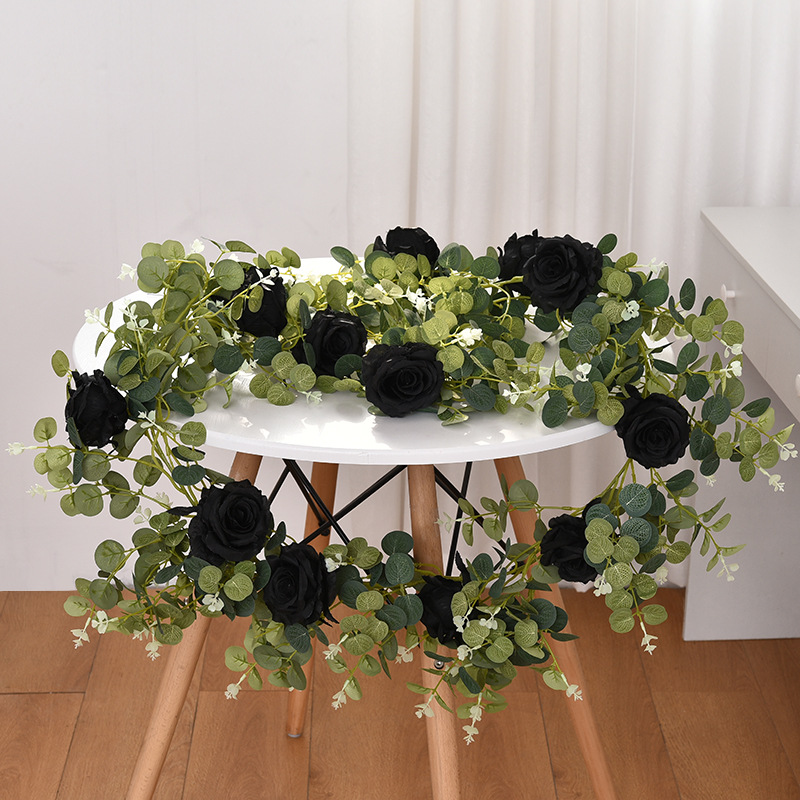Amazon Same Style Eucalyptus Leaf Rose Vine Artificial Flower Rose Eucalyptus Wedding flower