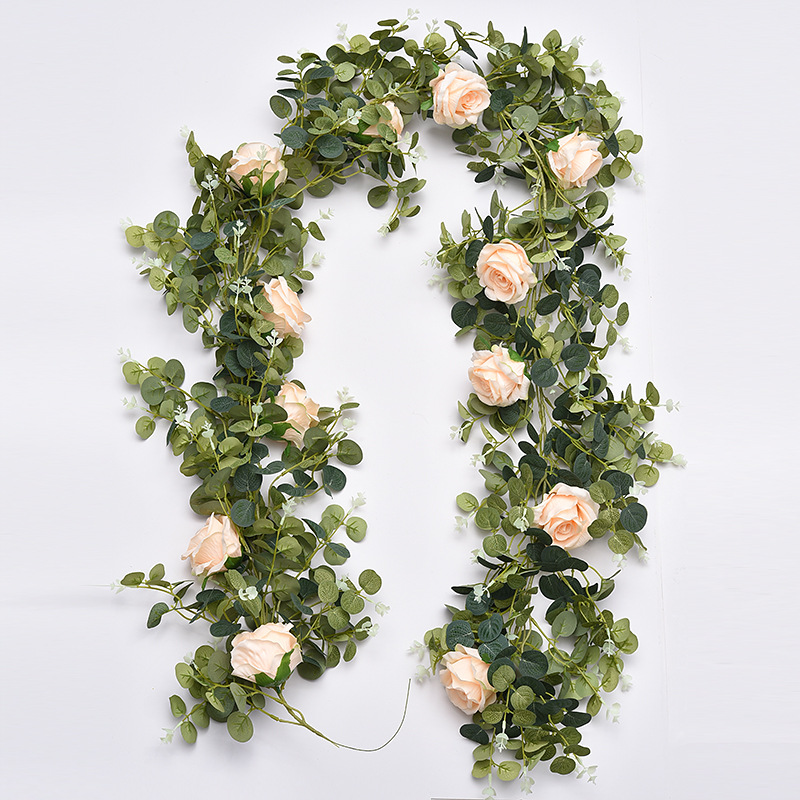 Amazon Same Style Eucalyptus Leaf Rose Vine Artificial Flower Rose Eucalyptus Wedding flower