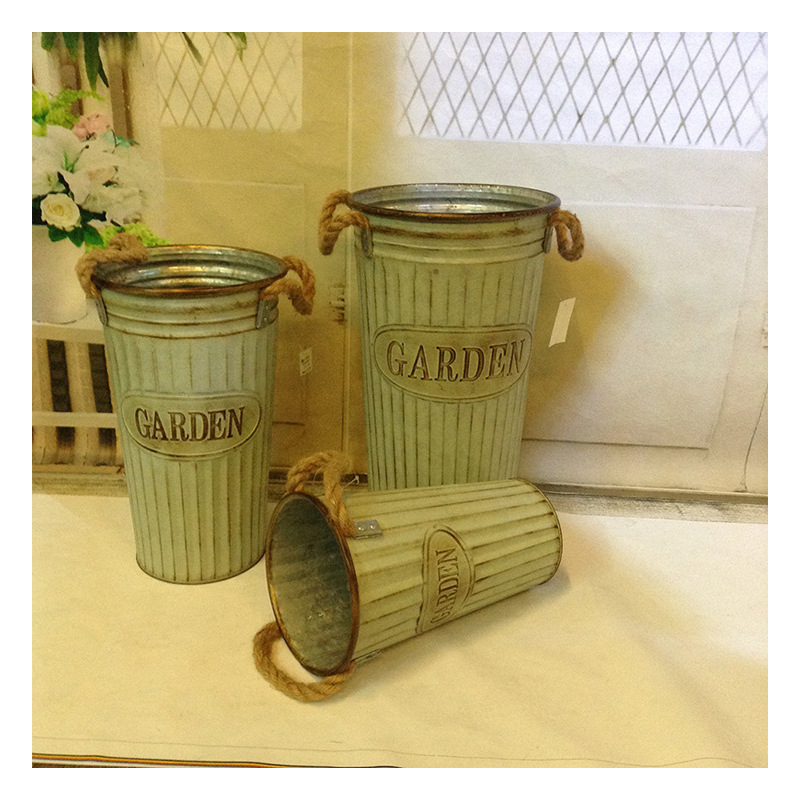 Factory Direct Sales Decoration Metal Pots Flower Arrangement Vase Old Wrought Iron Flower Bucket Wedding Flower Decoration Gifts