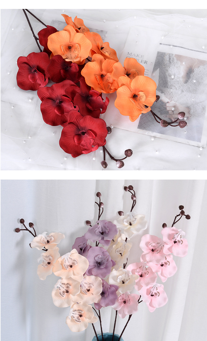 6-Head Phalaenopsis Wedding Flower Wedding Road Lead Floral Artificial Flower Artificial Flowers Decorative Decoration Artificial Bouquet