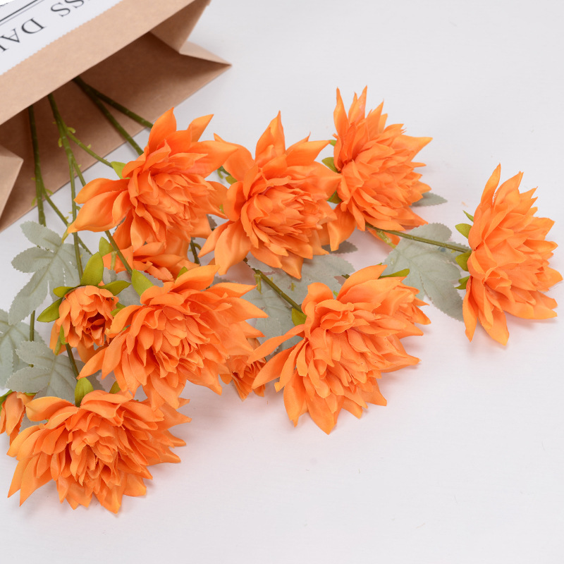 3-Head Dahlia Artificial Flower Wedding Flower Wedding Hall Decorative Setting Fake Flower Silk Flower Factory Wholesale