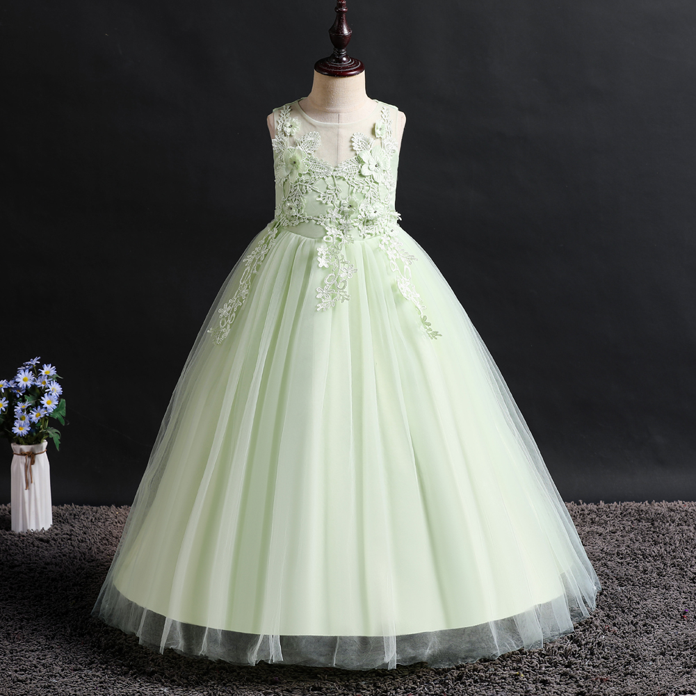 Girls long dress stage catwalk show dress Chinese children net pompous dress wedding flower child wedding dress