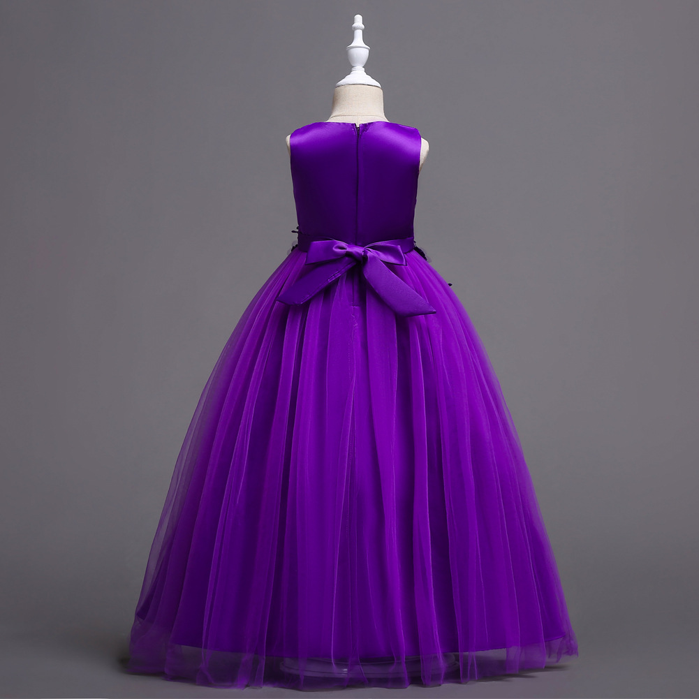 Girls long dress stage catwalk show dress Chinese children net pompous dress wedding flower child wedding dress