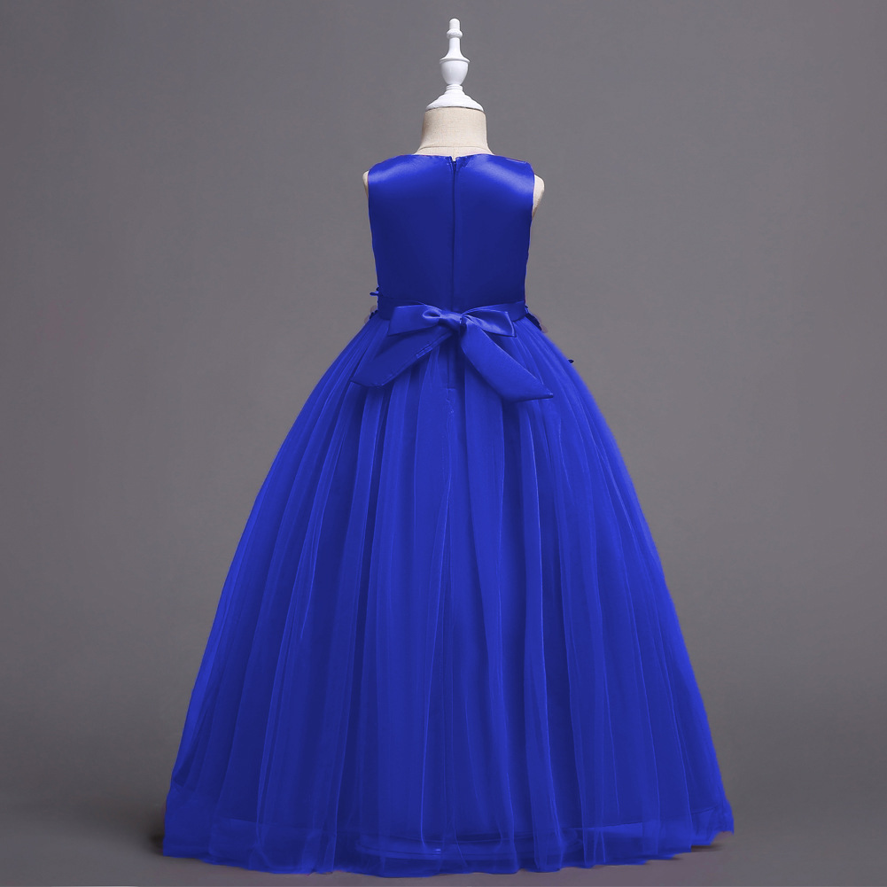 Girls long dress stage catwalk show dress Chinese children net pompous dress wedding flower child wedding dress