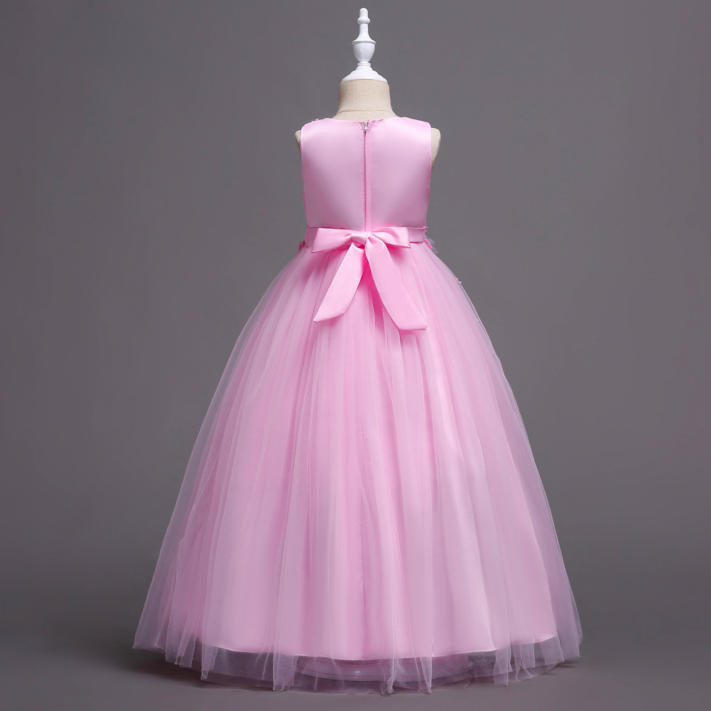 Girls long dress stage catwalk show dress Chinese children net pompous dress wedding flower child wedding dress