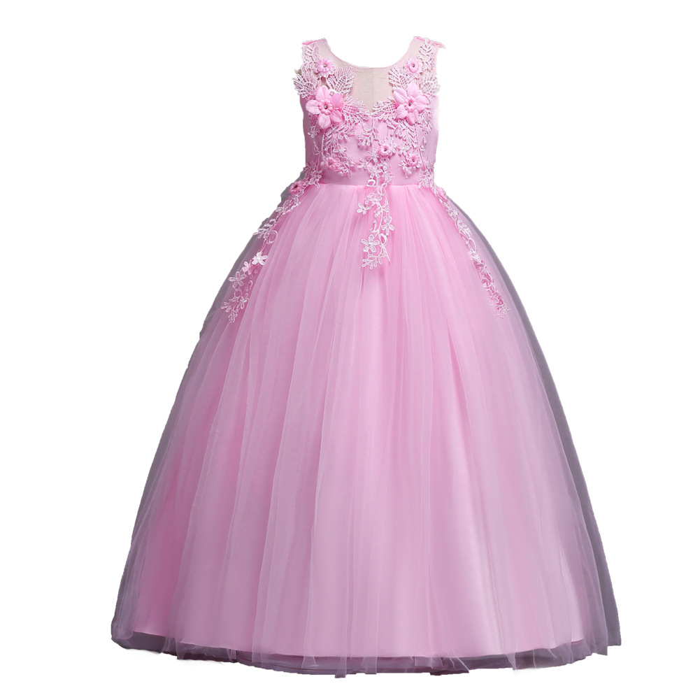 Girls long dress stage catwalk show dress Chinese children net pompous dress wedding flower child wedding dress
