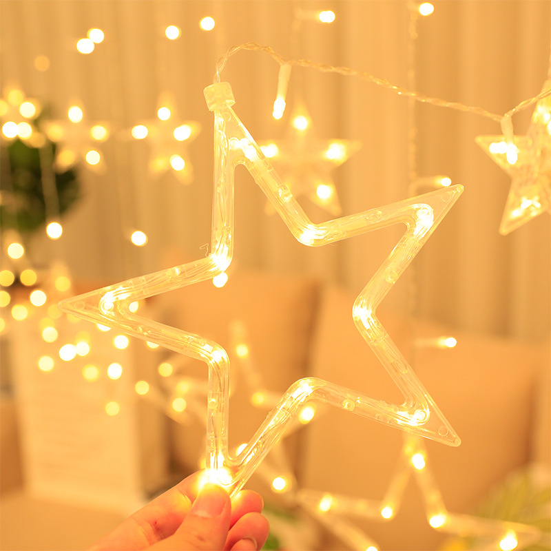 Cross-Border Led Star Moon Curtain Light Plug-in Solar Energy Multiple Remote Control christmas lights
