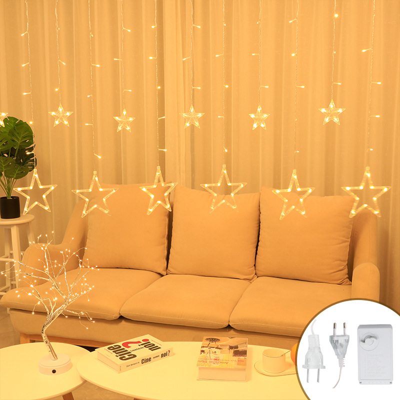 Cross-Border Led Star Moon Curtain Light Plug-in Solar Energy Multiple Remote Control christmas lights