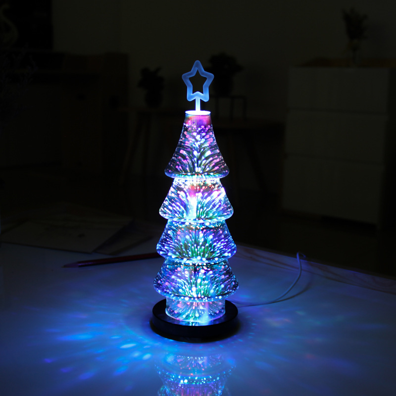 Kafka creative Christmas gift 3D glass Christmas tree lamp USB mini colorful Christmas Christmas lights