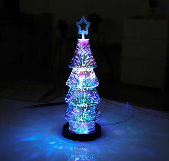 Kafka creative Christmas gift 3D glass Christmas tree lamp USB mini colorful Christmas Christmas lights