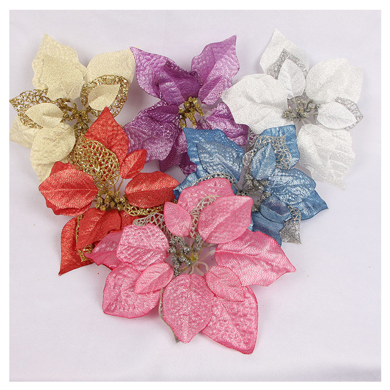 Jiuhong Two-Color Gold Powder Side Christmas Flower 22cm Large Flower 6 Color Christmas Tree Decorations Garland Accessories Factory Wholesale
