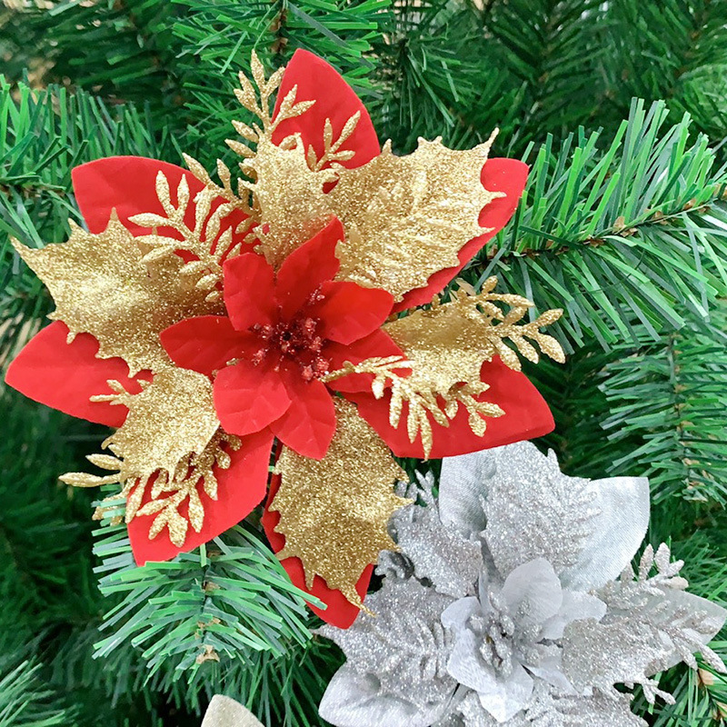 Christmas Decorations Artificial Flower Gold Powder Christmas Furniture Decoration Christmas Garland Accessories Three-Layer Christmas Flower Wholesale