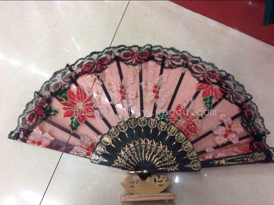 Christmas flower plastic folding fan