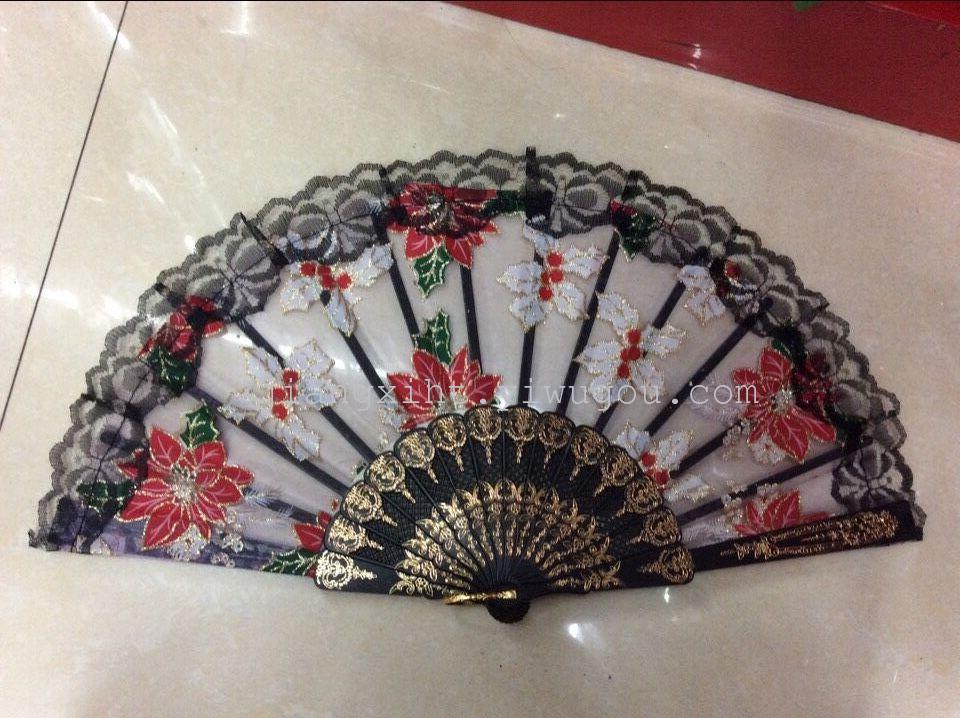 Christmas flower plastic folding fan