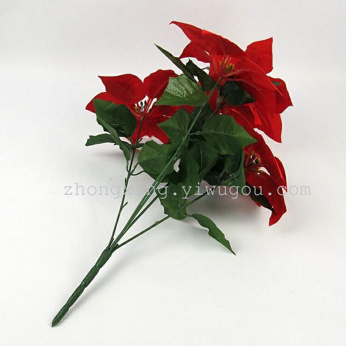 The 5 head Poinsettia flower simulation Christmas goods Red Christmas flower decoration engineering Hotel