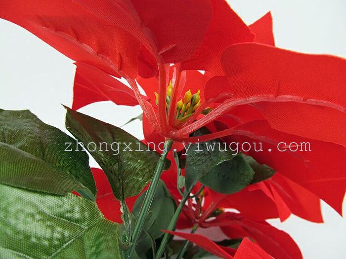 The 5 head Poinsettia flower simulation Christmas goods Red Christmas flower decoration engineering Hotel