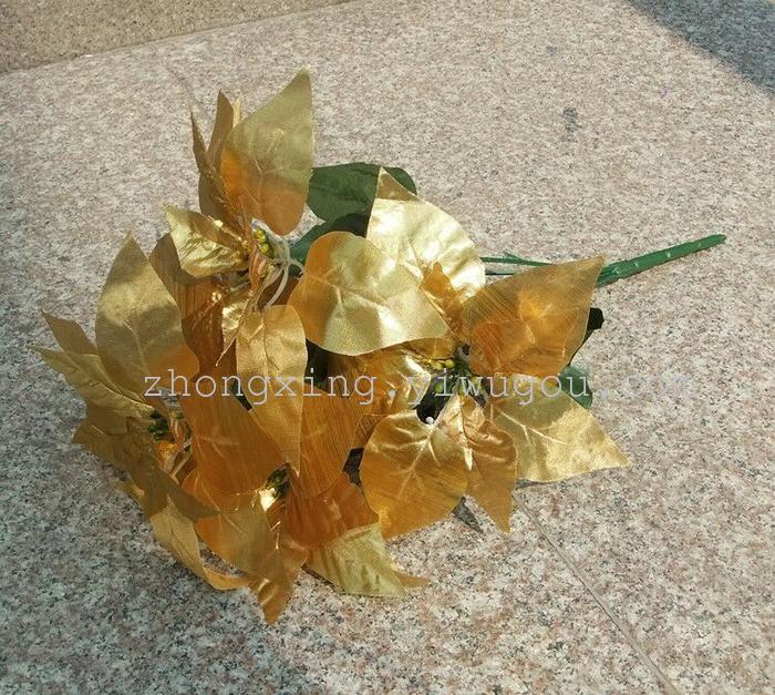 The 5 head Poinsettia flower simulation Christmas goods Red Christmas flower decoration engineering Hotel