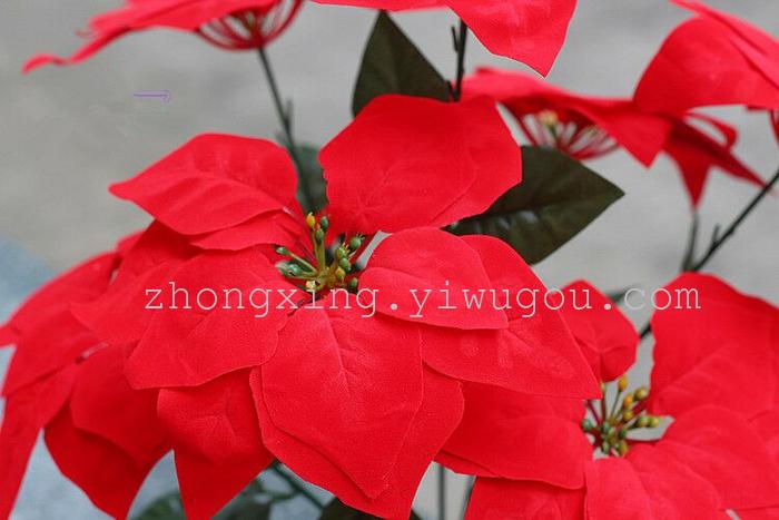 The 5 head Poinsettia flower simulation Christmas goods Red Christmas flower decoration engineering Hotel