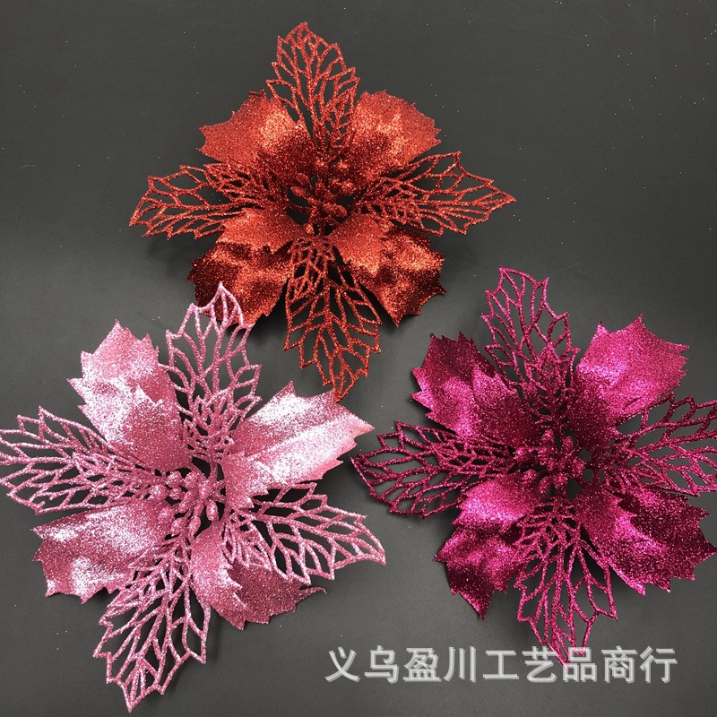 Christmas Flower Sprinkling Gold Powder Hollow Flower Head Christmas Tree Wreath Gift Box Wedding Decorating Accessories