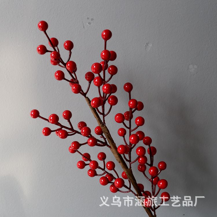 Simulation Single Hollyberry Christmas Flower Arrangement Accessories Wedding Scene Matching Creative Red Fire Single Branch Flower Foam Chinese Hawthorn