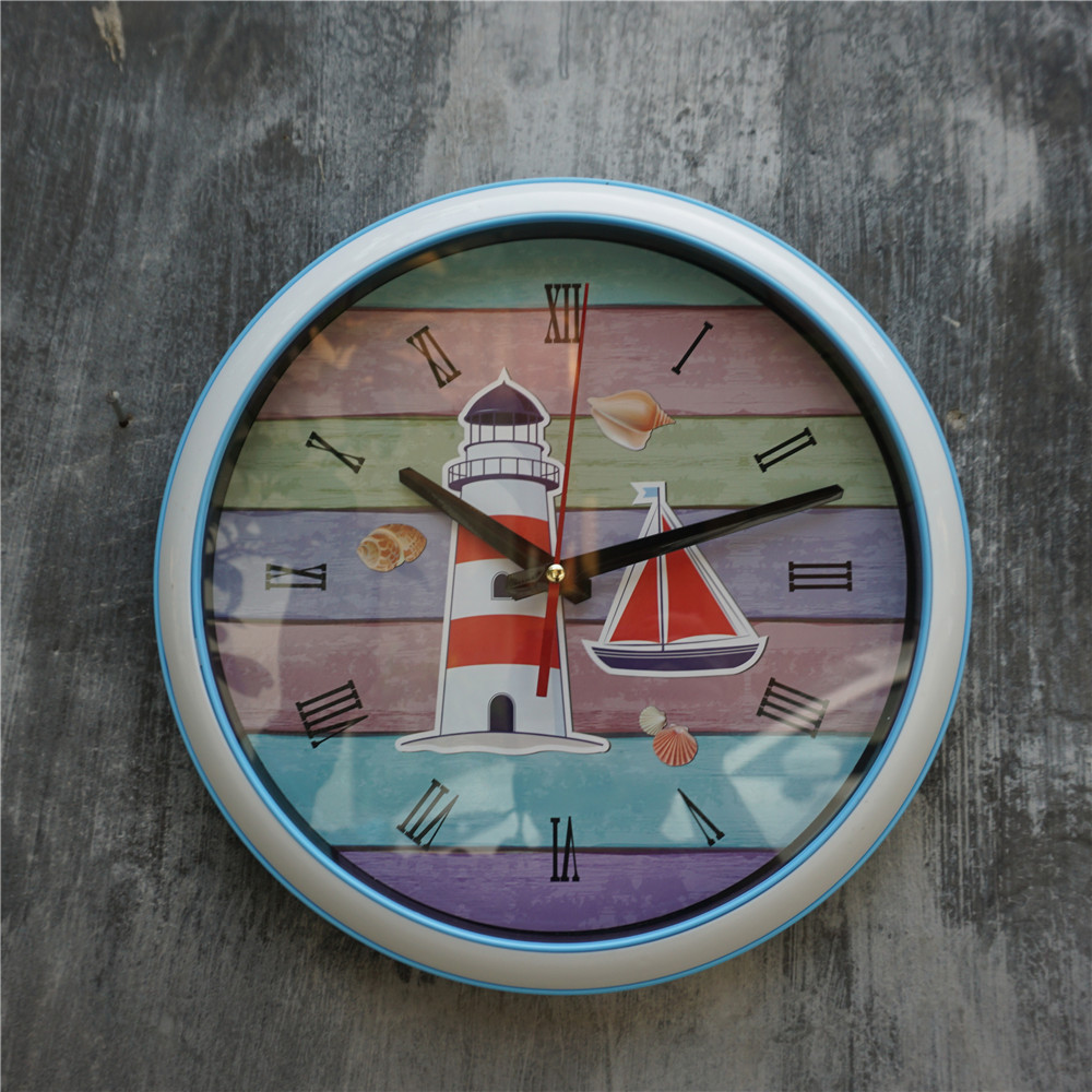 Mediterranean Wall Clock Plastic Fashion Retro Wall Clock Creative Clocks Mediterranean Style Decoration Noiseless Hanging Clock